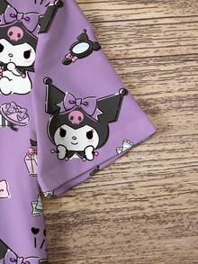 HELLO KITTY AND FRIENDS | SHEIN 女童字母與卡通印花短袖洋裝 - 白色 - 查看 5