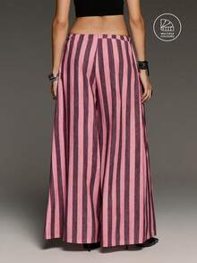 BAD SUNDAY All Season Long Striped Wide Leg Pants, Versatile For Outings Vacation Holiday, Y2K Casual Retro Millennium Street Style, Pink Stripe Autumn - Multicolor - View 3