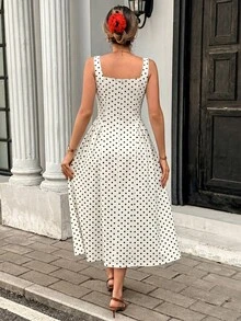 SHEIN PariChic French-Style Elegant Slim Silhouette Polka Dot Sleeveless Dress For Summer - Black and White - View 2