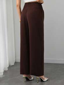 SHEIN Maternity Casual Versatile Commute Photoshoot Solid Color Pants Autumn - Mocha Brown - View 2