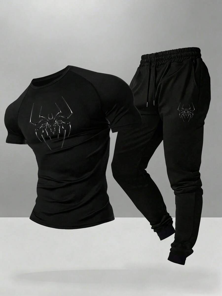 Gym Rark Men's Sports Tight Top And Drawstring Waist Long Pants Set - Black - View 1
