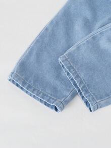 Baby Boys Denim Jeans, All-Season Long Pants, Fashion Casual Style, Vintage Light Blue Denim, Elastic Waistband Design, Straight Leg Fit, Soft And Comfortable Denim Fabric, Versatile Everyday Fashion, Daily Wear, All-Season New Boys Denim Jeans - Baby Blue - View 3