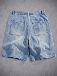 Manfinity Denimwave Pantalones cortos de mezclilla azul claro rasgados holgados de longitud media casuales para hombres jóvenes - Lavado ligero - Ver 2