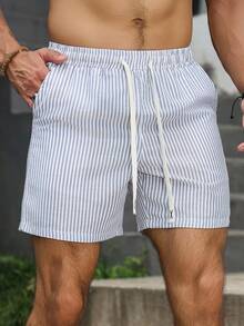 VENTUSAIL 男士夏季直條紋休閒短褲，度假風 - 藏蓝色 - 查看 1