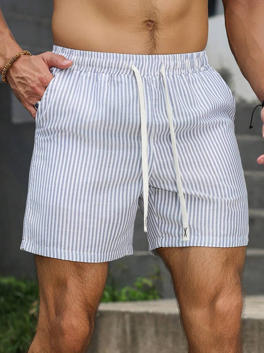 VENTUSAIL 男士夏季直條紋休閒短褲,度假風 - 藏蓝色 - 查看 1