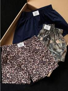 SHEIN EZwear 深藍色大尺碼女款字母印花牛仔短褲 多色 - 藏蓝色 - 查看 7