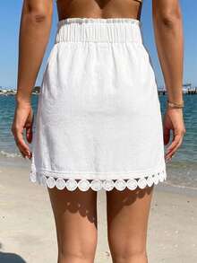 Roelina Women's Solid Color Vacation Style Drawstring Lace Trim High Waist Skirt Beach White Summer Cute Casual - White - View 7