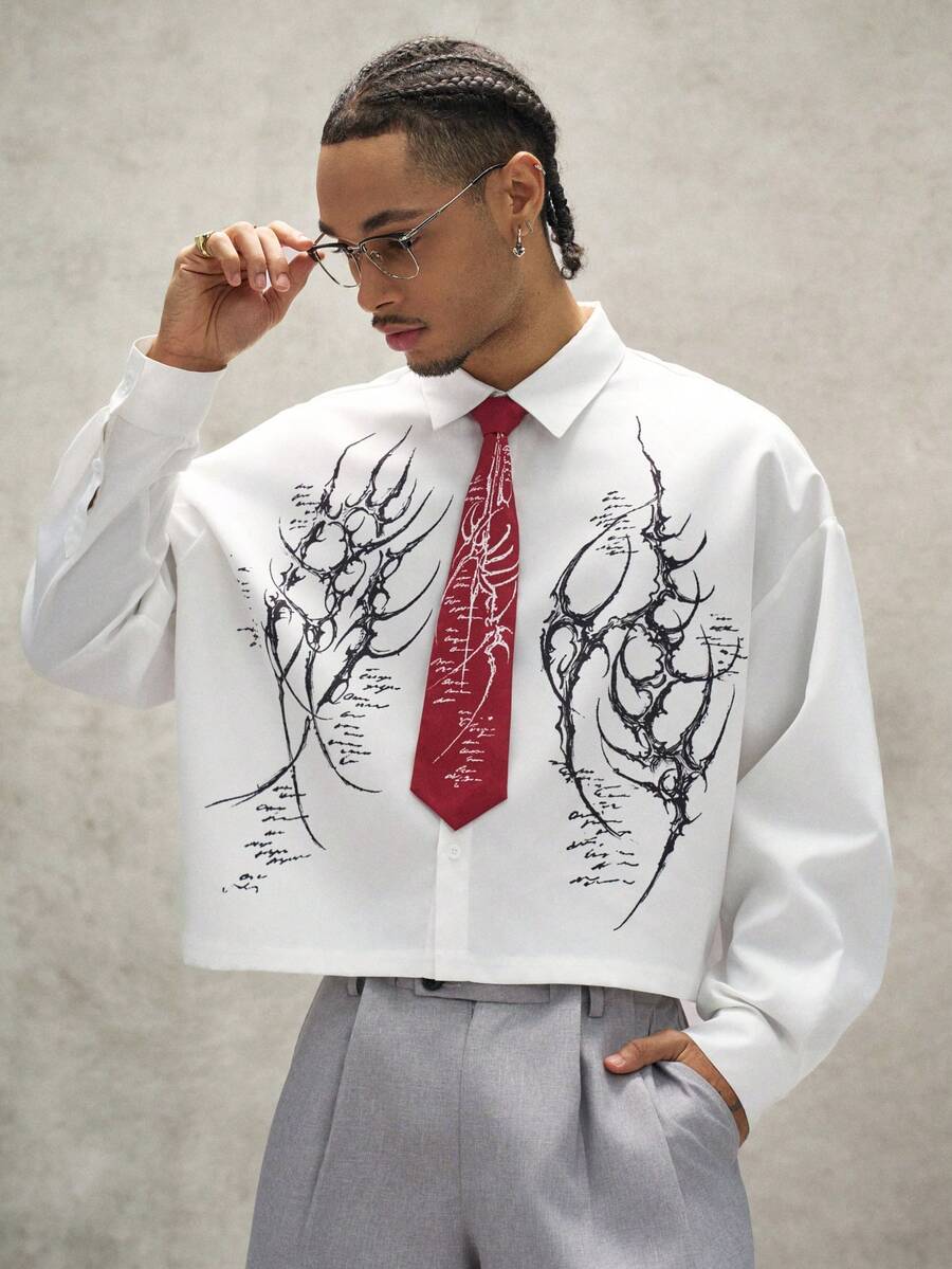 PAVTROS Men's Patterned Shirt, Tie Style, Casual Shirt, Ceremony - White - View 1