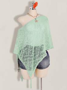 SHEIN ICON 夏季女款性感熱帶休閒波西米亞風節慶度假派對海灘婚禮外出薄荷綠鉤編素色 - 薄荷綠 - 查看 3