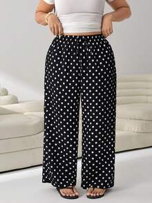 Solflare Plus Size Women's Polka Dot Drawstring Waist Casual Boho Versatile Daily Outing Vacation Long Pants Summer - Multicolor - View 6