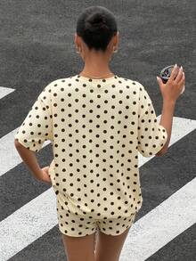 Muchica 鵝黃色圓點針織休閒女款兩件套 - 鵝黃色 - 查看 4