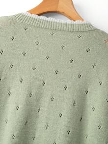 GlowEve CURVE Plus Size Elegant 3D Floral Contrast Color Wavy Trim Button Round Neck Long Sleeve Cardigan - Green - View 7