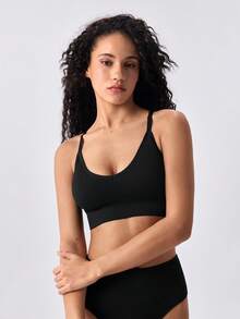 Loungeista Seamless Knitted Ribbed Sexy Wireless Bra For Women, Criss-Cross Strap Backless Sports Bra - Black - View 3