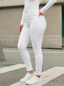 Jeans Pantalon Skinny Ankle Mezclilla Elastico Ligero Casual Salidas Tiro Alto Comodo Para Dama Moda - Blanco - Ver 3