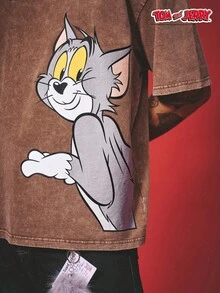 TOM & JERRY X SHEIN PAVTROS 男士字母卡通印花圓領短袖休閒百搭T恤 - 彩色 - 查看 6