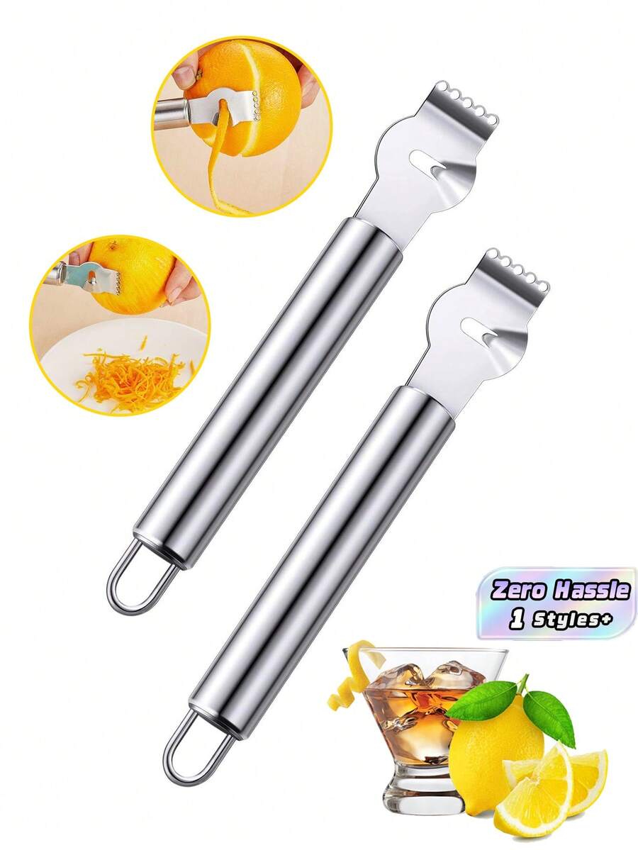 1pc Stainless Steel Lemon Zester, Orange Peeler, Citrus Peel Cutter, Kitchen Gadget, Bar Accessory, Kitchen Tool - Silver - View 1