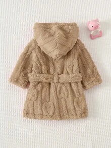 Cozy Pixies 新生兒男嬰女嬰保暖內裡加厚連帽長袖前綁帶晨袍 秋冬款 - 卡其色 - 查看 2
