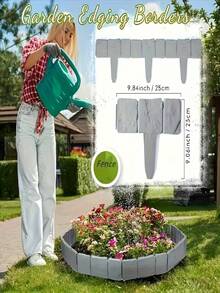 Set Of 20, Easy-To-Install Gray Stone-Patterned Plastic Garden Edging - Decorative Edging For Patios, Lawns, And Balconies, Perfect For Flower Beds And Landscape Borders - A - View 5
