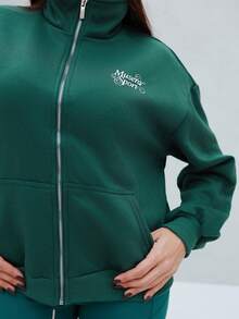 Maju Mazalli Hochgeschlossene Boxy Passform Reißverschluss Trainingsjacke Sport Aktiv Workout Winter Abend - Grün - Übersicht 5