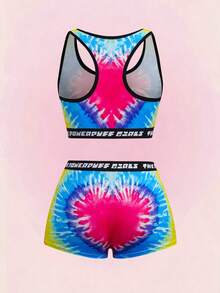 THE POWERPUFF GIRLS X SHEIN 女款字母卡通印花對比飾邊內衣與低腰內褲休閒日常內衣套裝 - 彩色 - 查看 2