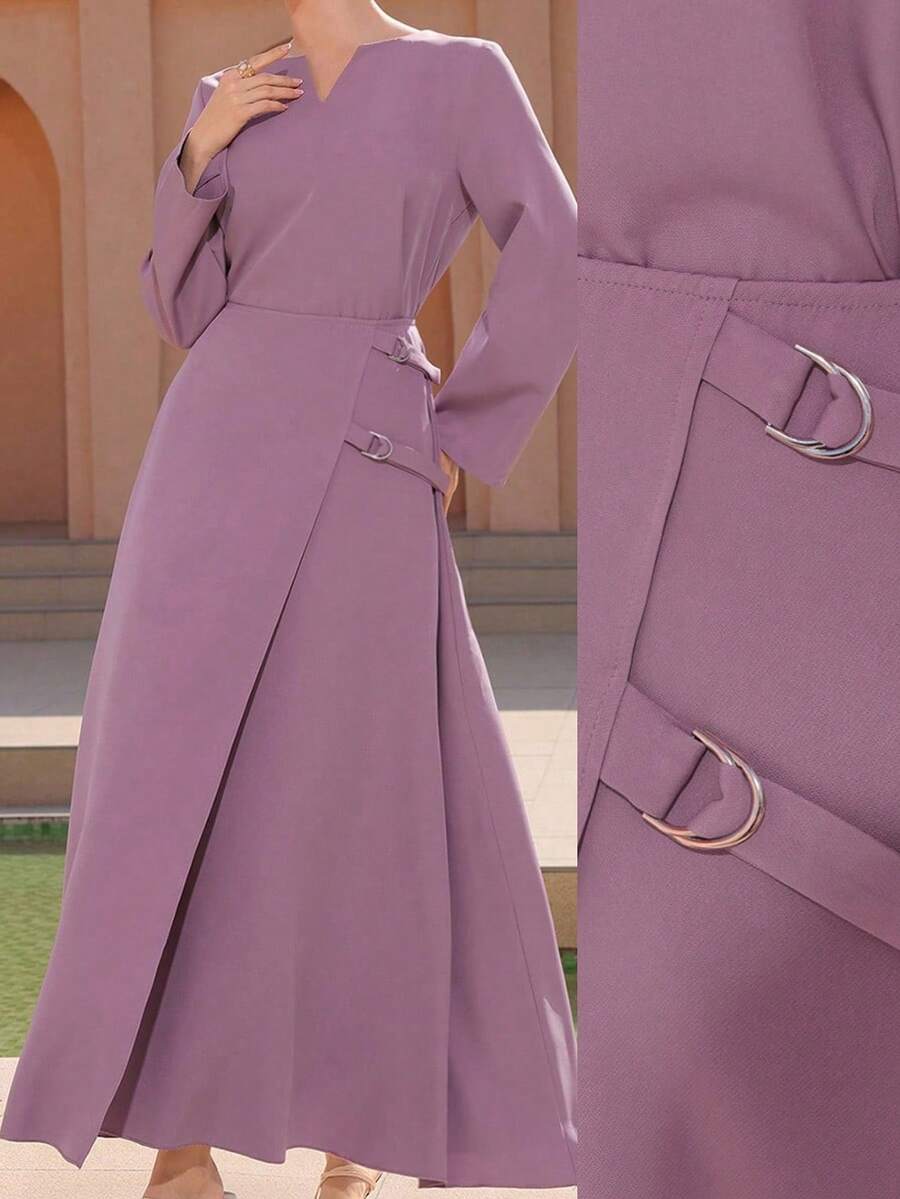 Graceveil Women's Elegant Long Sleeve Top And Skirt Set, Purple Arabic Style - Purple - View 1