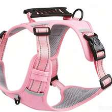 1 Pc Night Reflective Pet Harness, Lightweight Breathable Lining Dog Chest Strap With Comfort Top Handle, Slide Adjustable Buckles, For Walking Training Hiking - Pink - View 2
