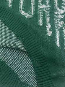 Manfinity Roghcode Camiseta de punto de manga corta con letras desgastadas para hombre - Verde Oscuro - Ver 4