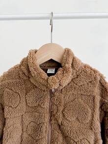 SHEIN LMoss Kids LMoss Baby Girl Cute And Casual Furry Stand Collar Jacket With Heart Pattern, Perfect For Autumn And Winter - Mocha Brown - View 5