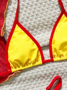 Swim Mod 2025 New Women's Triangle Bikini Set With Positioning Print, Mesh Tank Top, Sexy Casual Beach Vacation Bikini Set - Multicolor - View 3