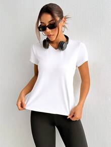 Glamine Seamless Solid Color Crew Neck Long Sleeve Sports T-Shirt With Thumb Hole Workout Tank Top Gym Women Shirts - White - View 6