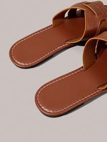 Styleloop Zapatos de mujer sandalias marrones de verano con punta abierta estilo bohemio para vacaciones con suela blanda para exteriores - Marrón + palabra - Ver 5
