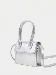SHECARRY Women's Fashionable Silver Mini Handbag, Exquisite, Small And Lightweight Messenger Earphone Bag, Cute Matching For Summer Travel, Party, Travel, Vacation, Bright Matching - Silver - View 3