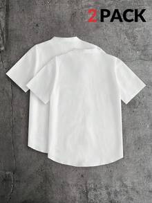 AXEPEAK 男士素色單排扣休閒百搭日常旅行短袖襯衫 2件組 - 白色 - 查看 3