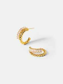 MOTF PREMIUM Pre Gold Simple Texture Crossed Microencrusted Stone Earrings - Gold - View 6
