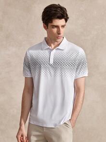 Courvante Men's Button-Down Short-Sleeved Printed Design Slim Fit Business Mature Style Polo Shirt - White - View 4