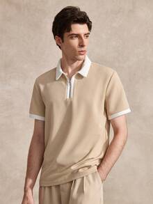 Courvante 男士半拉链 Polo 衫，适合高尔夫运动 - 卡其色 - 查看 4