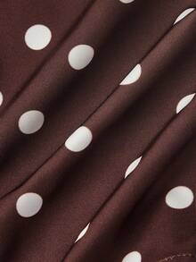 SHEIN MOD Spring/Summer New Polka Dot Print Ruched Off Shoulder T-Shirt For Women - Coffee Brown - View 5