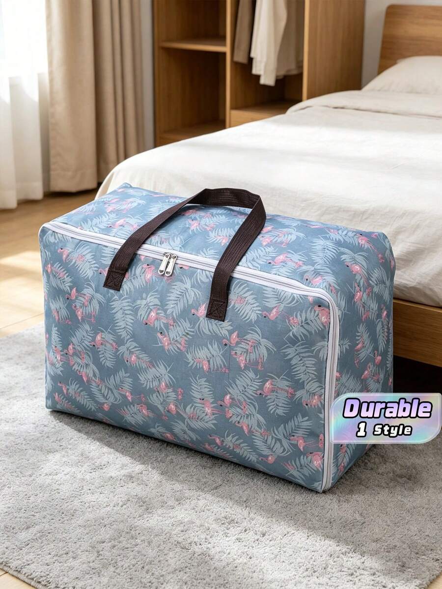 1pc Large Capacity Oxford Cloth Storage Bag, Multi-Use For Clothes And Bedding. Lightweight Zipper Handbag For Moving, Perfect For Organizing Quilts. Great For Home, Bedroom, Autumn And Festival Decoration. - Flamingo - View 1