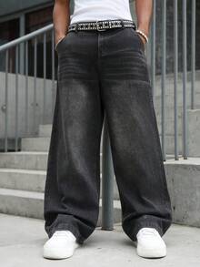 Manfinity EMRG Men's Casual Washed Straight Leg Jeans - Black - View 6