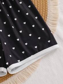 SHEIN Vintaside Kids 2件組少女條紋針織提花寬鬆背心與短褲套裝，適合日常休閒、度假、運動、旅行、夏季 - 黑色 - 查看 9