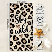 1 Peça Toalha de Praia de Microfibra Extra Grande & Ultra Macia - Estampa de Leopardo "Stay Wild", Secagem Rápida, Super Absorvente, Leve, Sem Areia, Ideal para Praia, Piscina, Camping & Viagem, Presente de Dia dos Namorados, Essencial de Praia | Design Inspirador - Caqui - Visão 15