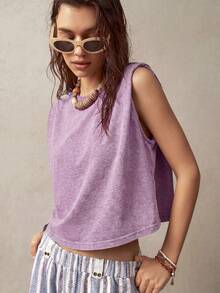 Bohemela Áo tank top không tay cổ tròn dành cho nữ đi nghỉ mát - Màu tím - Xem 6