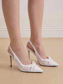 Eladyva Women's Lace Bow Stiletto High Heels, New 2026 White High Heel Pumps - White - View 3