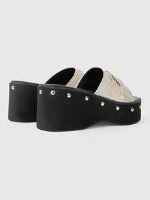 ROMWE Goth Women's Heeled Sandals With Punk Rivet Design, Super High Platform Heart-Shaped Slip-On Slippers For Outdoor Wear, 2026 Spring/Summer Lightweight Clogs Y2K - nude - View 4