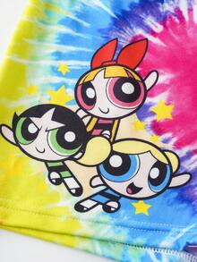 THE POWERPUFF GIRLS X SHEIN 女款字母卡通印花對比飾邊內衣與低腰內褲休閒日常內衣套裝 - 彩色 - 查看 4