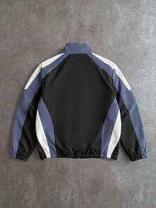 PAVTROS Men's Long Sleeve Zip-Up Casual Colorblock Jacket - Black and White - View 2