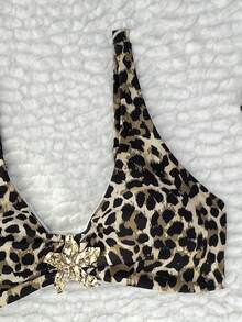 Fembélia Set Baju Renang Tankini Wanita Model Terbaru Motif Leopard dengan Tali Tebal dan Dekorasi Logam di Bagian Belakang. - MultiWarna - View 5