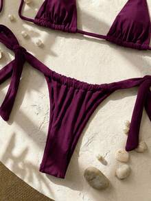 Swim SXY Set Bikini Halter Mini Cup Seksi Gaya Brad untuk Wanita - Purple - View 7