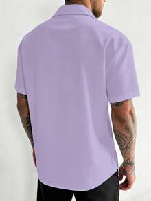 Manfinity Dauomo Men's Solid Color Single-Breasted Short Sleeve Shirt, Summer - Mauve Purple - View 2