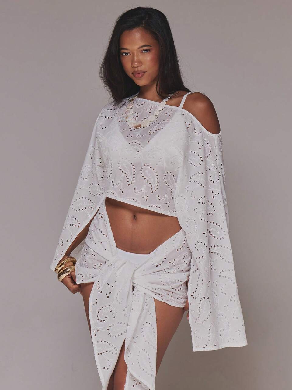 Paisley Draped Cinched Waist Flowy Sleeve Mini Dress